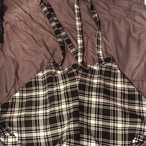 Black and white plaid suspender skirt